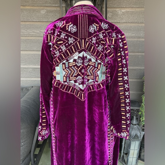 Crazy Train Purple Velvet Beaded Embroidered Western Duster Kimono Jacket S - Picture 9 of 16